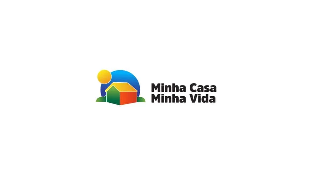 Imagem de uma casa com cores vivas e o logo do programa Minha Casa Minha Vida, representando habitação social e moradia acessível.